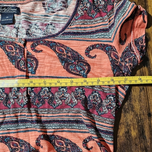 Lucky Brand Salmon Tribal Aztec Henley Shirt Medium - Picture 5 of 8
